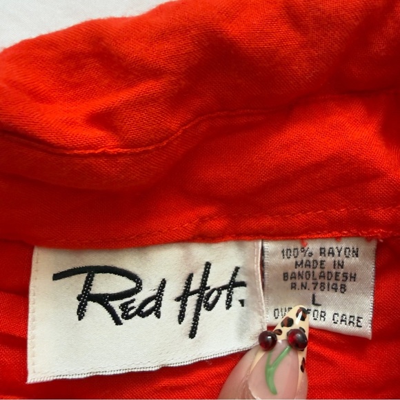 Red Hot Red-Orange 100% Rayon Button-Up Blouse Women’s Size L - Picture 6 of 8